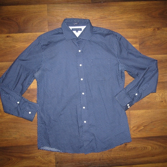 Tommy Hilfiger White Blue Dot Shirt Sz 16 1/2 - Picture 3 of 7